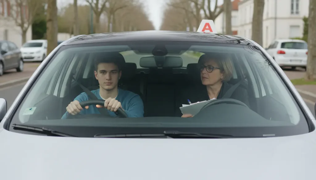 Candidat au permis de conduire au volant d'une voiture lors de l'épreuve pratique