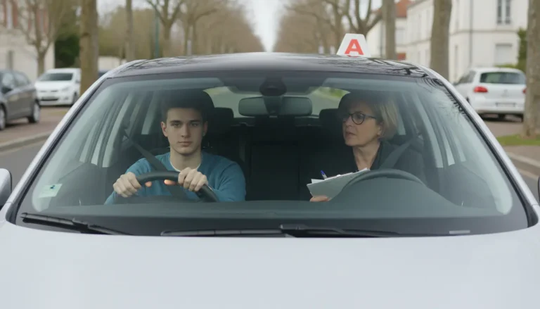 Candidat au permis de conduire au volant d'une voiture lors de l'épreuve pratique